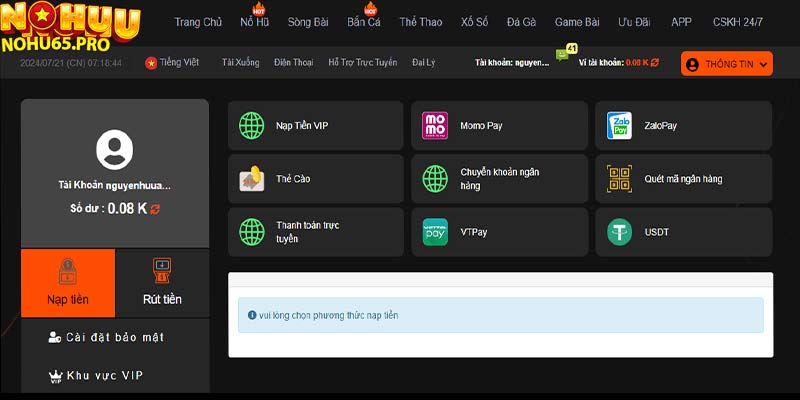 Nhà cái nohu65 hỗ trợ đa dạng các phương thức thanh toán khác nhau