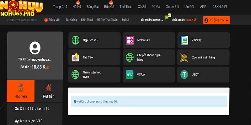 Phương Thức Nạp Tiền Nohu65 Tiện Lợi Cho Người Chơi 2024